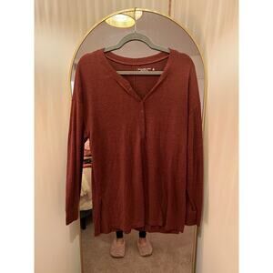 Abercrombie & Fitch Women's Soft Boyfriend Henley T-Shirt Long Sleeve Brown SZ M